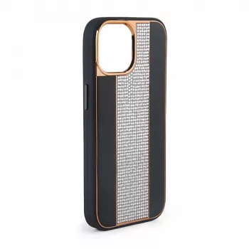 iLike Apple iPhone 15 Pro diamantové a kožené puzdro čierna