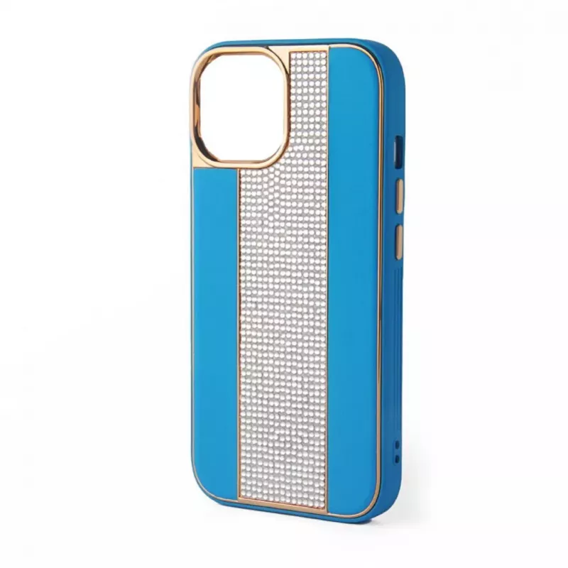 iLike Apple iPhone 15 Pro diamantové a kožené puzdro modrá