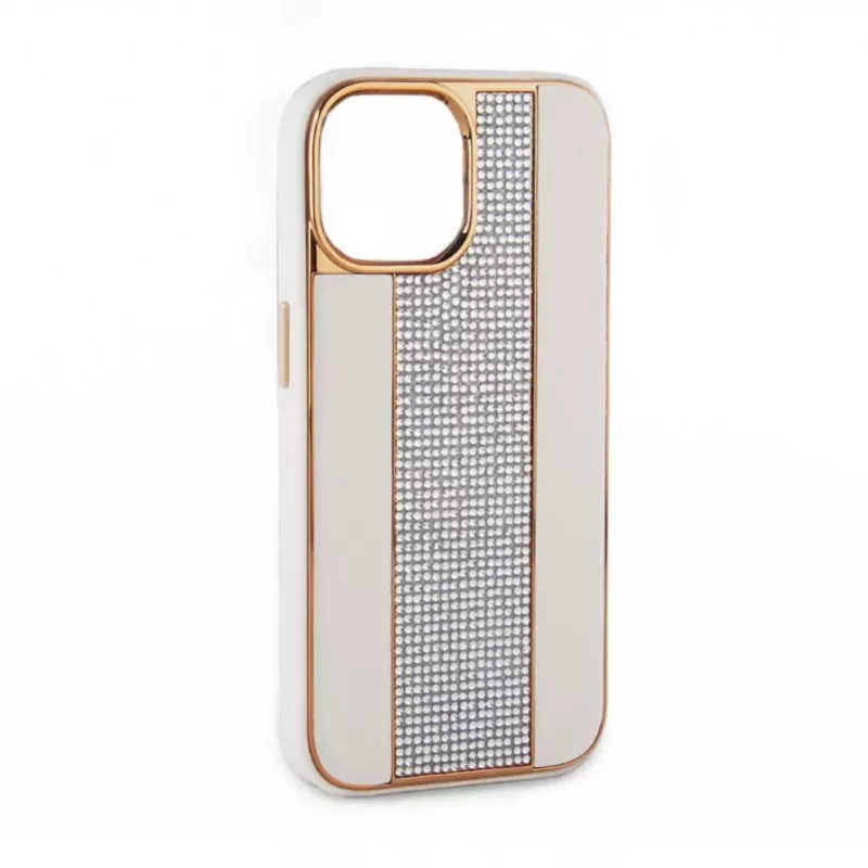 iLike Apple iPhone 15 Pro Max diamantové a kožené puzdro biela