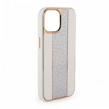 iLike Apple iPhone 15 Pro Max diamantové a kožené puzdro biela