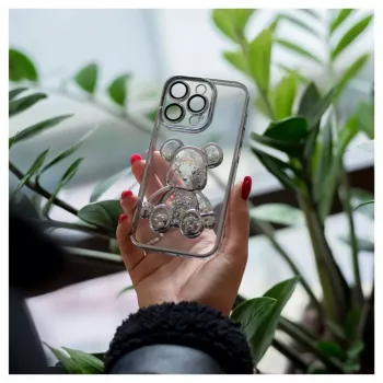 iLike Apple iPhone 14 Pro silikónové puzdro Print Desire Bear strieborná
