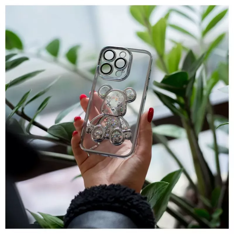 iLike Apple iPhone 14 Pro silikónové puzdro Print Desire Bear strieborná