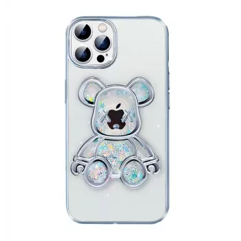 iLike Apple iPhone 15 Pro Max silikónové puzdro Print Desire Bear strieborná