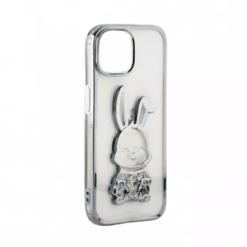 iLike Apple iPhone 15 silikónové puzdro Print Desire Rabbit strieborná