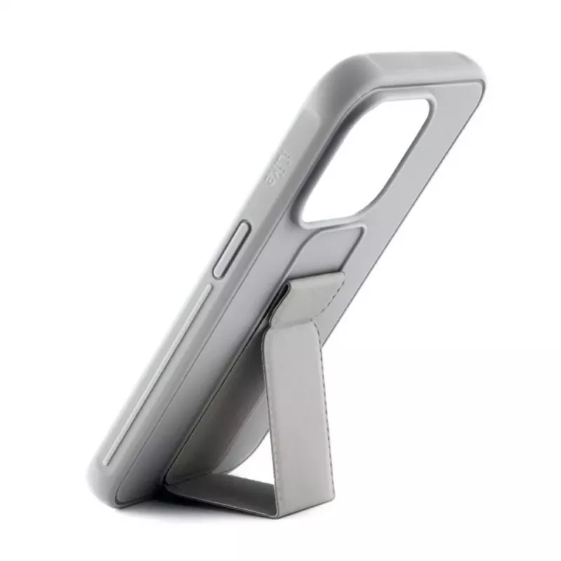 iLike Apple iPhone 15 silikónové puzdro so stojanom strieborná