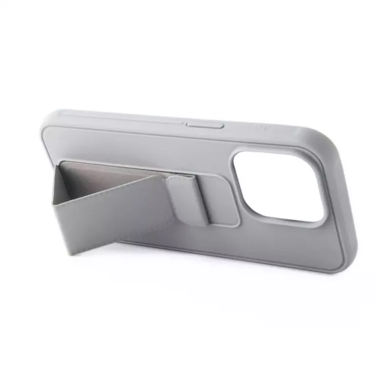 iLike Apple iPhone 15 silikónové puzdro so stojanom strieborná