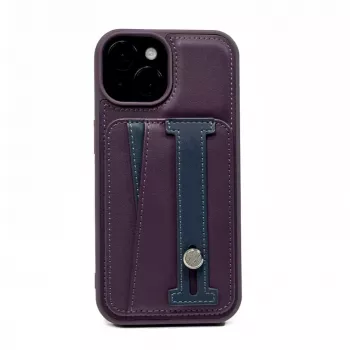 iLike Apple iPhone 15 Pro kožené puzdro s vreckom a stojanom fialová