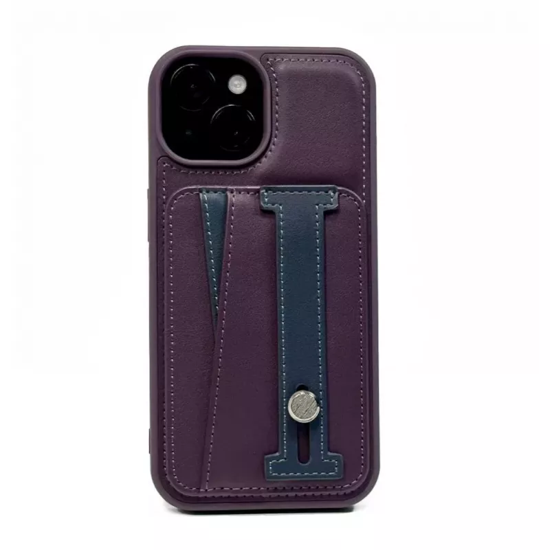 iLike Apple iPhone 15 Pro kožené puzdro s vreckom a stojanom fialová