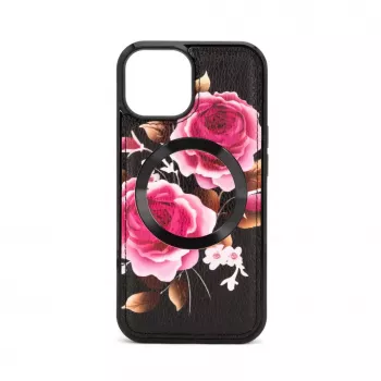 Evelatus Apple iPhone 15 kožené puzdro dizajn zipsu kvet čierne