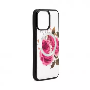Evelatus Apple iPhone 14 Pro kožené puzdro dizajn zipsu kvet biele