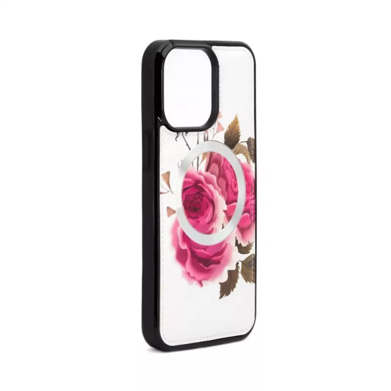 Evelatus Apple iPhone 14 Pro kožené puzdro dizajn zipsu kvet biele