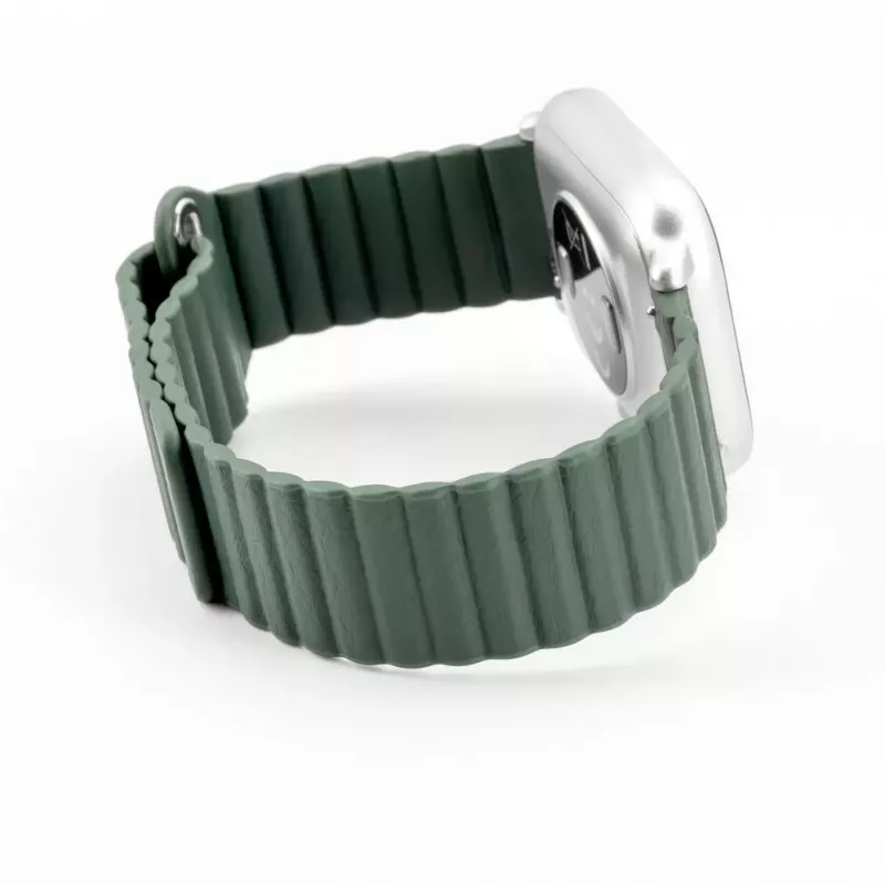 Connect 22mm magnetický kožený silikónový slučkový remienok s plochou sponou (130mm M/L) Forest Green
