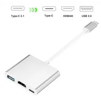 iLike HD1 3in1 USB-C na HDMI 4K / USB 3.0 / USB-C konektor samica adaptér strieborný