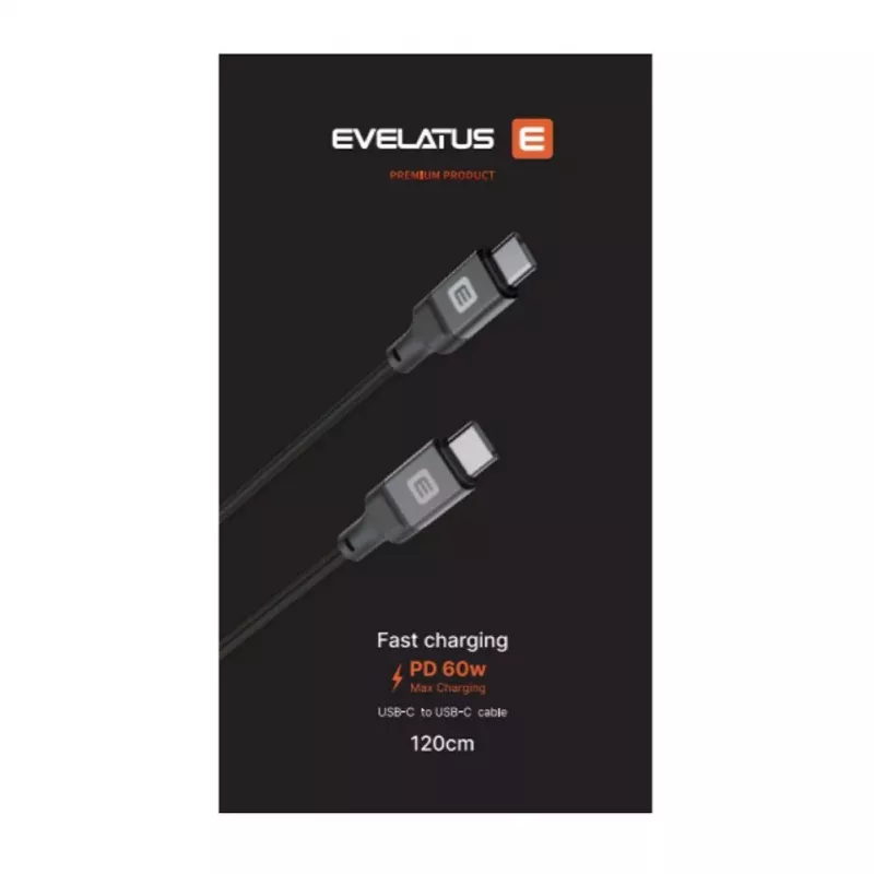 Evelatus USB-C na USB-C kábel 2M 60W / 20V3A hliníkové puzdro pletený biela