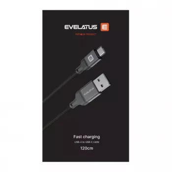 Evelatus USB-A na USB-C kábel 1,2 m opletený nylon čierny