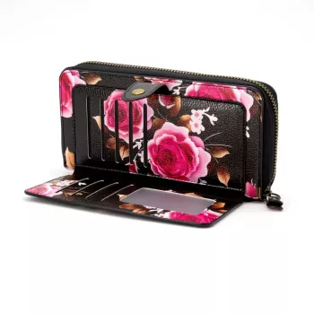 Evelatus Univerzálna peňaženka s dizajnom na zips Flower Black