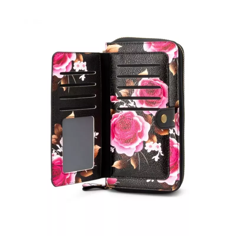 Evelatus Univerzálna peňaženka s dizajnom na zips Flower Black