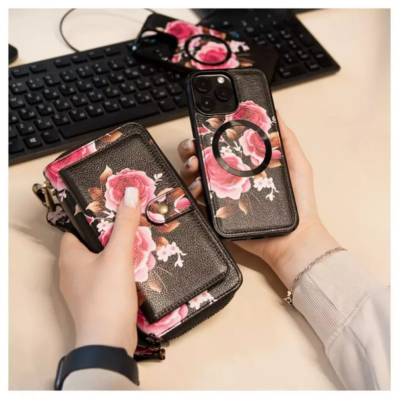 Evelatus Univerzálna peňaženka s dizajnom na zips Flower Black