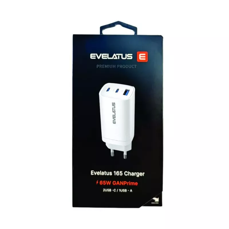 Evelatus 65W Max rýchla nabíjačka EU USB-C1/USB-C1/USB-A biela