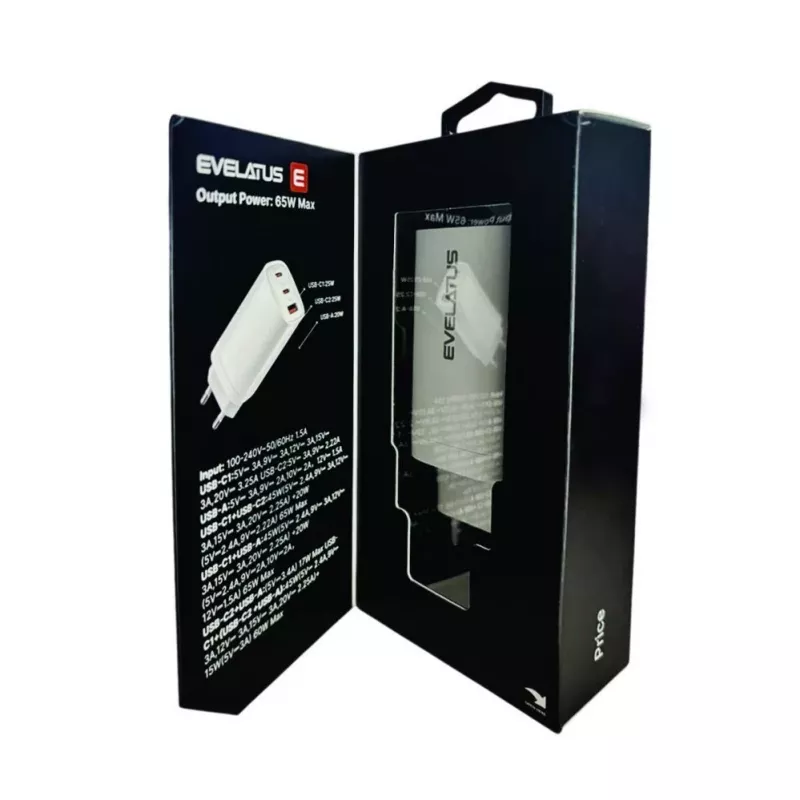 Evelatus 65W Max rýchla nabíjačka EU USB-C1/USB-C1/USB-A biela
