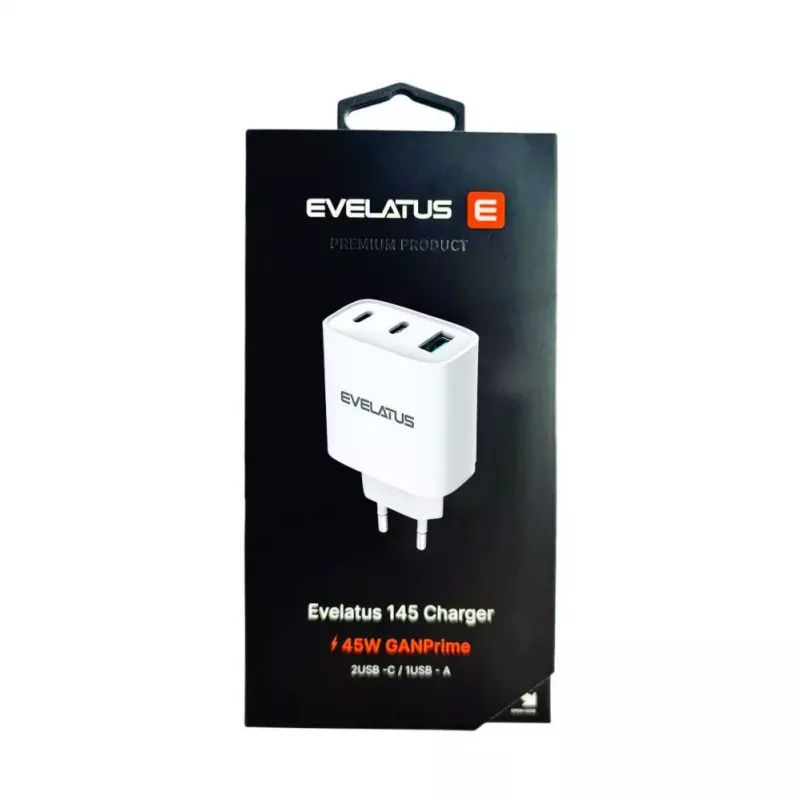Evelatus 45W Max rýchla nabíjačka EU USB-C1/USB-C1/USB-A - RCE-4501ACCL biela
