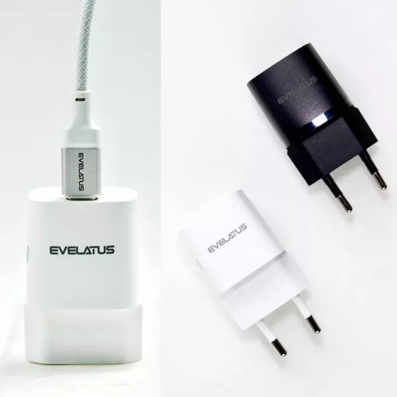 Evelatus USB-A a USB-C 30W Max EU nabíjačka biela