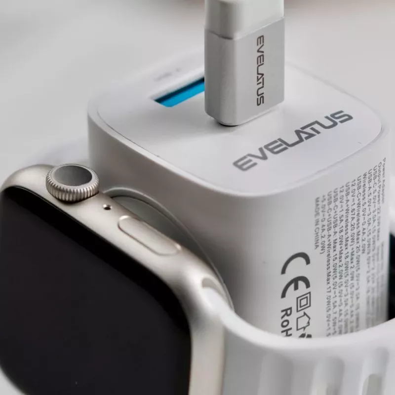 Evelatus 2 v 1 nabíjačka 20W Max USB-C+USB-A:15W Max USB-C+USB-A+bezdrôtové:15W+2W 17W Max biela