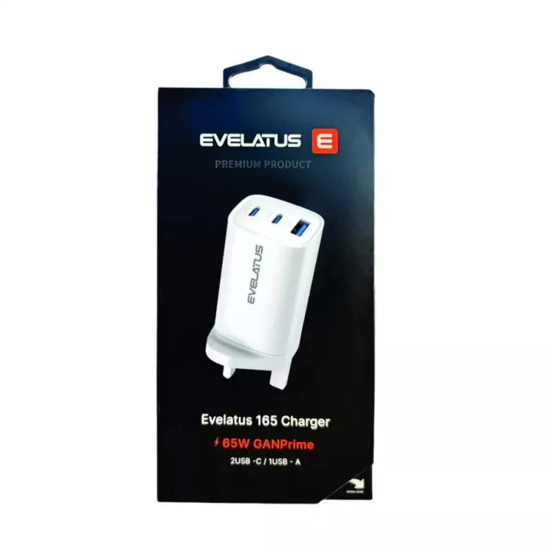 Evelatus 65W Max rýchla nabíjačka UK USB-C1/USB-C1/USB-A biela