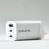 Evelatus 65W Max rýchla nabíjačka UK USB-C1/USB-C1/USB-A biela
