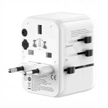 EVELATUS 35W svetový cestovný adaptér s 1 PD USB-C, 2 USB-C, 2 USB-A, biela