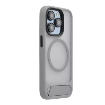 Evelatus Apple iPhone 15 Rubber Coated MagSafe With Stand Case strieborné