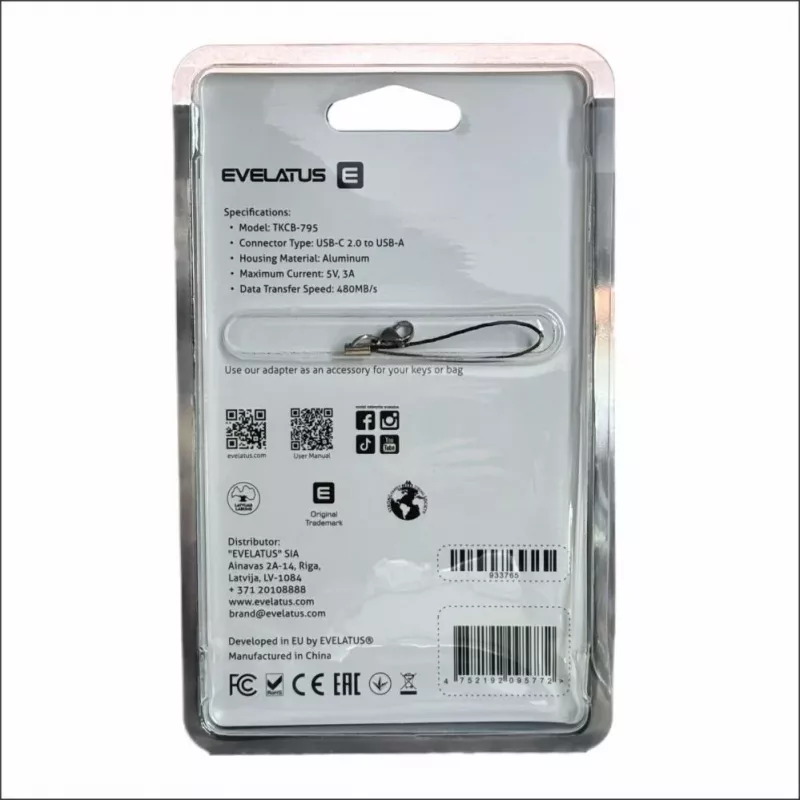 Evelatus UltraLink OTG adaptér USB-C na USB 3.0 5V 3A 5 Gbps čierny