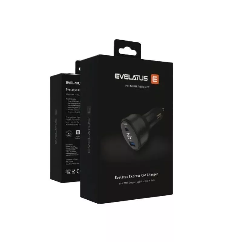 EVELATUS Express nabíjačka do auta 65W čierna