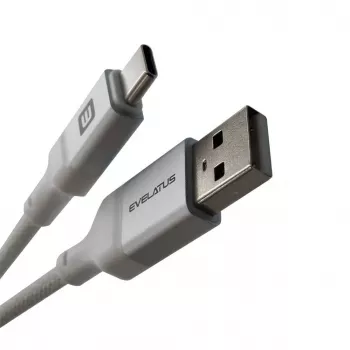 Evelatus kábel USB-A na USB-C 2M hliníkové puzdro pletený biely