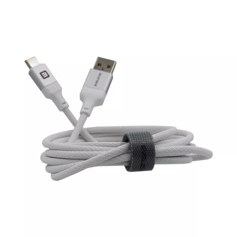 Evelatus kábel USB-A na USB-C 2M hliníkové puzdro pletený biely