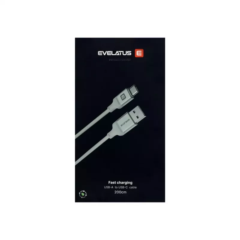 Evelatus kábel USB-A na USB-C 2M hliníkové puzdro pletený biely