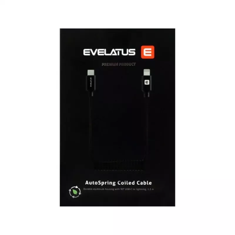 Evelatus AutoSpring špirálový kábel USB A na Lightning 1.2M kábel čierny