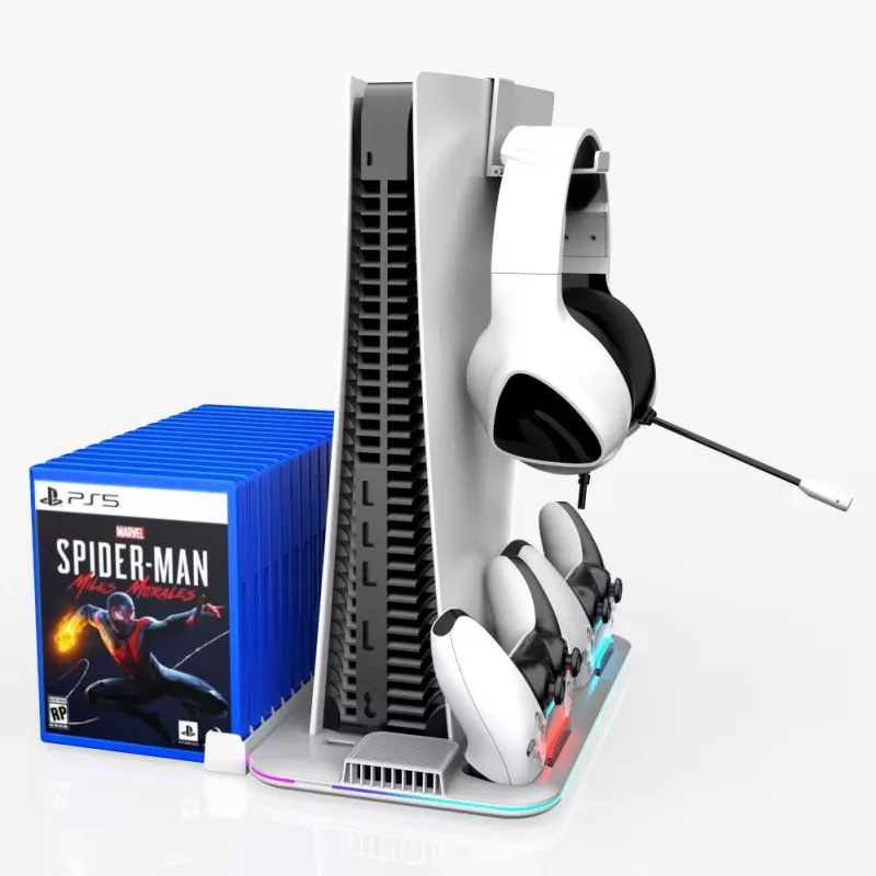 iLike DZ504 Slim Multi Dock Station pre ovládače PlayStation 5 PS5 s ventilátormi a RGB, čierna