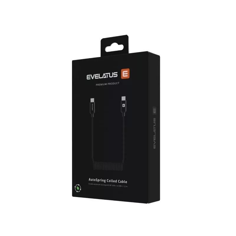 Evelatus AutoSpring špirálový kábel USB C na USB C 1,2M čierny