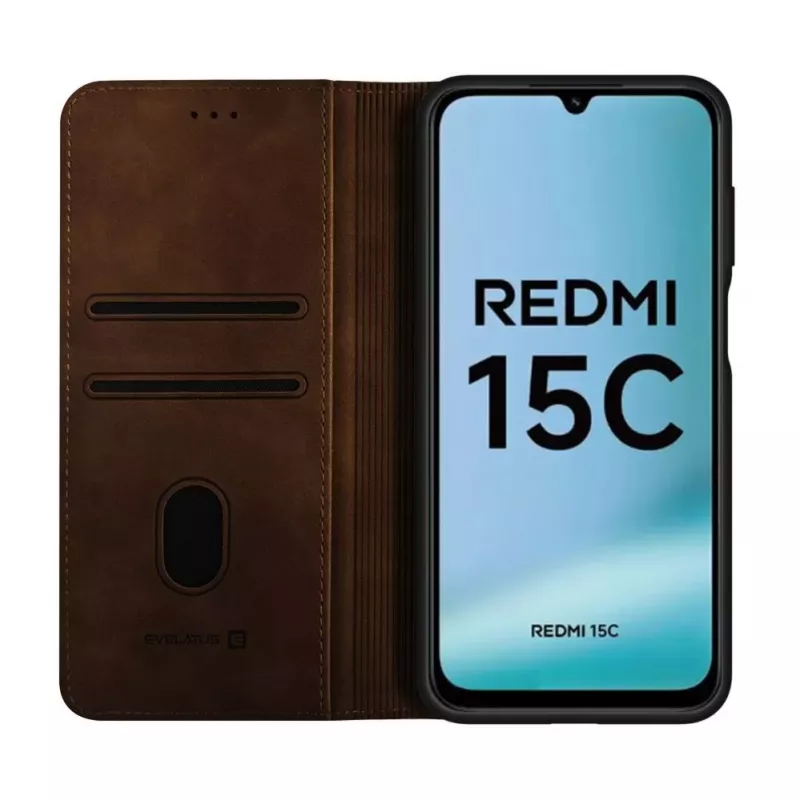 Evelatus Xiaomi Redmi 15C 4G/5G knižné puzdro folio hnedé