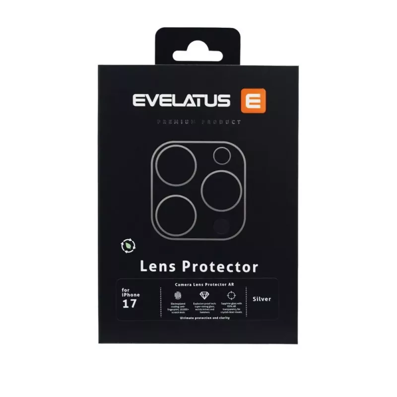 Evelatus Apple iPhone 17 Full Body Camera Lens Protection Premium strieborná