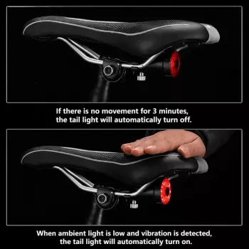 iLike Smart USB nabíjateľné zadné svetlo na bicykel so senzorom brzdenia, 7 režimov osvetlenia, IPX5 vodotesné, hliníkové zadné svetlo na bicykel, držiak na sedlovku