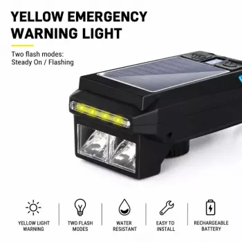 iLike solárne predné svetlo na bicykel s 120 dB klaksónom, nabíjanie cez USB, LED predné svetlo 1000LM, batéria 4000 mAh, núdzové výstražné svetlo