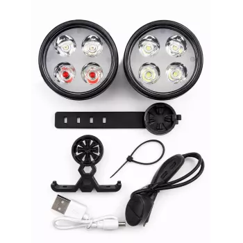 iLike USB nabíjateľná 4-LED sada svetiel na bicykel – predné a zadné svetlá s 120dB klaksónom
