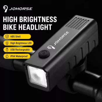 iLike JOHORSE USB nabíjateľné predné svetlo na bicykel, vysokosvietivé LED predné svetlo na bicykel, IPX4 vodotesné, ABS puzdro, jednoduché uchytenie na riadidlá