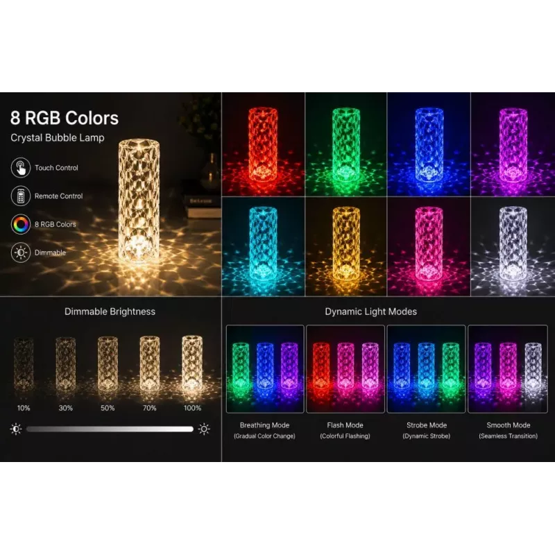 iLike Crystal Bubble Touch RGB LED stolné svietidlo s Bluetooth reproduktorom