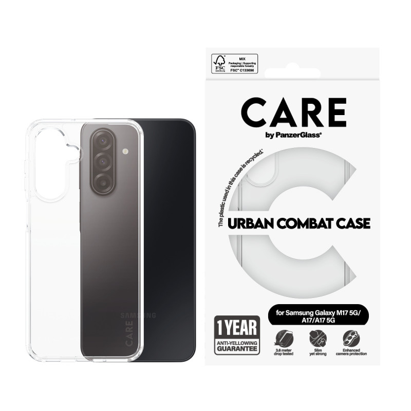 CARE by PanzerGlass Flagship UrbanCombat puzdro pre Samsung Galaxy M17 5G / A17 / A17 5G, transparentné