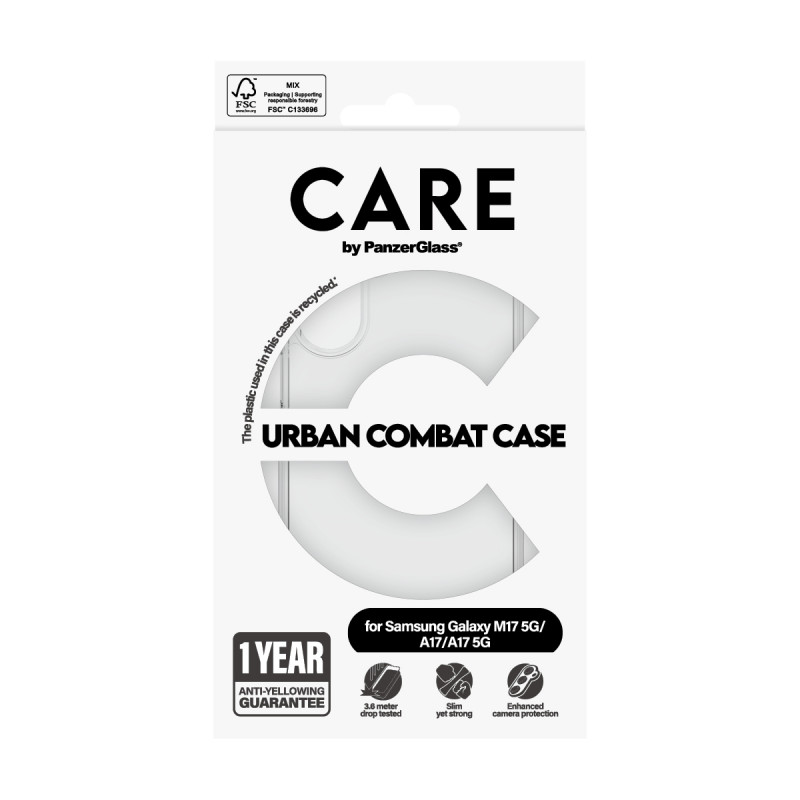 CARE by PanzerGlass Flagship UrbanCombat puzdro pre Samsung Galaxy M17 5G / A17 / A17 5G, transparentné