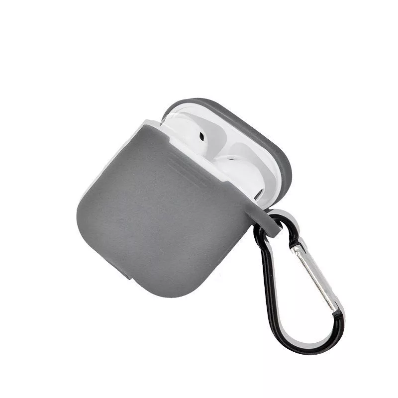 GreenGo Apple AirPods silikónové puzdro s háčikom sivé