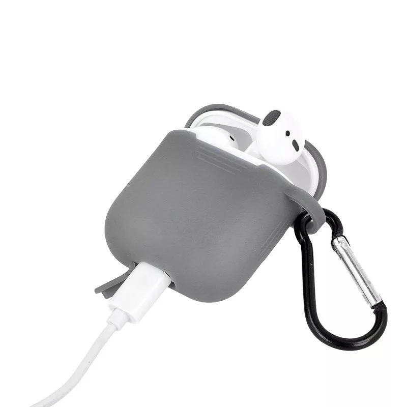 GreenGo Apple AirPods silikónové puzdro s háčikom sivé